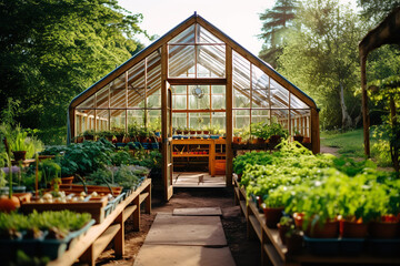 Fototapeta na wymiar greenhouse with flowers and plants