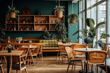 interior of an organic-theme cafe