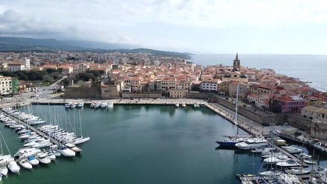 Sardinia Alghero old town skyline, with cityscape view on a beautiful clear day