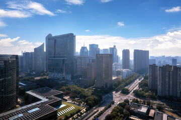 Fototapeta na wymiar Aerial photo of the street view of Hangzhou Qiantang River Financial Center..
