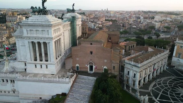 Basilica of Santa Maria in Ara Coeli - Cinematic Establishing Drone Shot. Rome, Italy