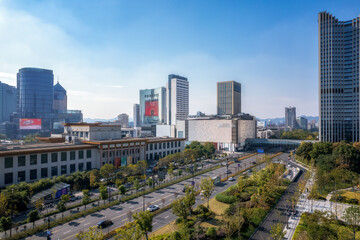 Aerial panoramic view of the old city of Hangzhou