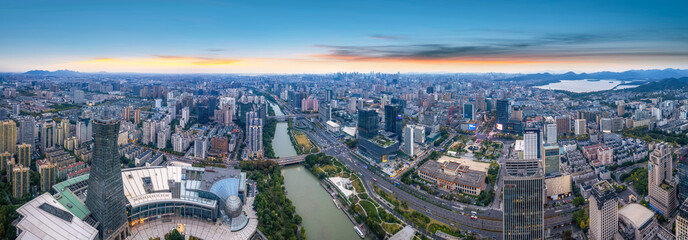 Aerial panoramic view of the old city of Hangzhou