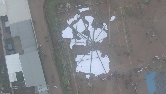 Top down view of giant kite frame at Sumpango Kite Festival, aerial