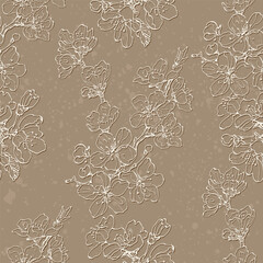 Seamless pattern with sakura branches. Original background. Vintage floral seamless pattern. Spring flowers. Chinoiserie