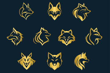 Golden wolf head designs - obrazy, fototapety, plakaty