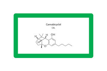 CBL -  Cannabicyclol molecular skeletal structure. Cannabinoid chemical structure vector illustration on green background.