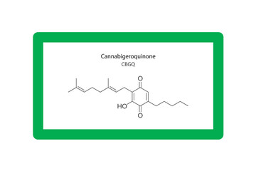 CBGQ - Cannabigeroquinone molecular skeletal structure. Cannabinoid chemical structure vector illustration on green background.