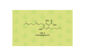 CBG A - Cannabigerol A molecular skeletal structure. Cannabinoid chemical structure vector illustration on green background.