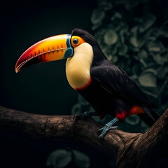 Obraz premium Toucan bird sitting on a branch in a zoo. 3d rendering