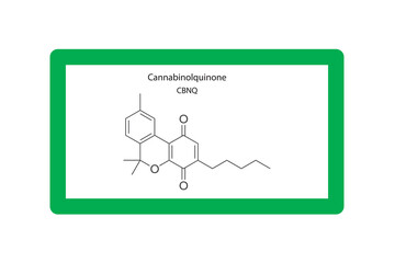 CBNQ - Cannabinolquinone molecular skeletal structure. Cannabinoid chemical structure vector illustration on green background.