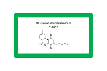 Fototapeta premium Δ8-THCQ - Δ8-Tetrahydrocannabinoquinone molecular skeletal structure. Cannabinoid chemical structure vector illustration on green background.