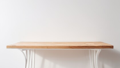 An empty wooden table on a white background