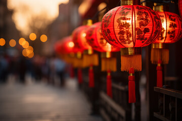 Chinese red lanterns  on a night street during Chinese New Year