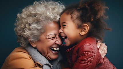 Grandmother and child hugging portrait background. Mother's Hug Day love family parenthood childhood togetherness father’s day concept. - obrazy, fototapety, plakaty