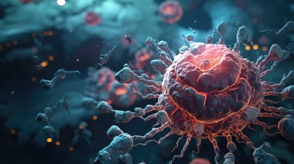 Cancer cell metastasis disease anatomy concept as growing malignant tumor on organ inside human body. 3D illustration..