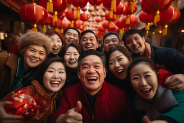 group of Chinese people celebrate Chinese New Year at a traditional festival