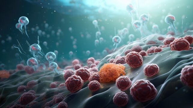 Cancer cell metastasis disease anatomy concept as growing malignant tumor on organ inside human body. 3D illustration..