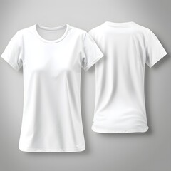 Female T-shirt mockup. White blank t-shirt front and back views