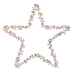 A 3D illustration of a star frame adorned with multicolored string lights, ideal for festive occasions. PNG