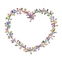 A 3D depiction of a heart frame, embellished with colorful string lights, ideal for any festive event. PNG
