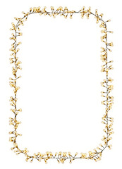 3D illustration of a rectangular frame with twinkling yellow bulbs, ideal for festive decor at events like Christmas or weddings. PNG