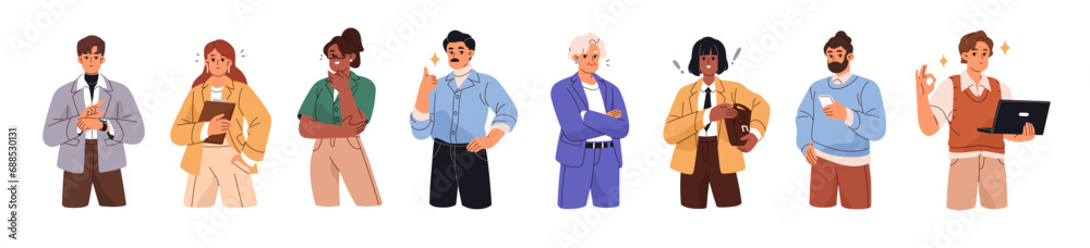 Wall mural happy business people set. senior businesswoman, glad businessman in office suit. multiethnic worker