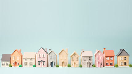 houses isolated on pastel blue  background. concept of changing housing, moving, buying a house, real estate, renovation. copy space