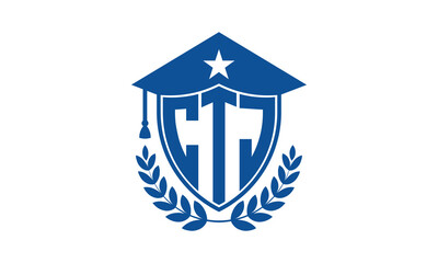 CTJ three letter iconic academic logo design vector template. monogram, abstract, school, college, university, graduation cap symbol logo, shield, model, institute, educational, coaching canter, tech