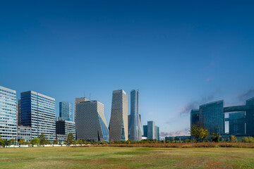 Fototapeta na wymiar Street View of Hangzhou Qiantang North Bank Financial Center