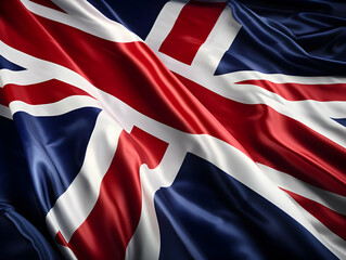 United Kingdom national flag background, UK flag weaving made by silk cloth fabric, UK background, ai generated image - obrazy, fototapety, plakaty