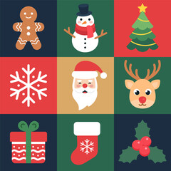 Christmas holiday cute flat style vector icons