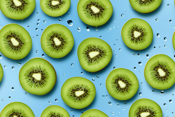 Fototapeta premium seamless pattern with green kiwi slices on blue background