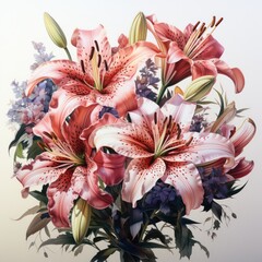 A Beautiful Lili flower bouquet in watercolor