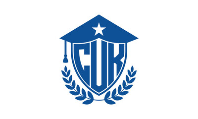 CUK three letter iconic academic logo design vector template. monogram, abstract, school, college, university, graduation cap symbol logo, shield, model, institute, educational, coaching canter, tech