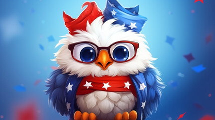Cute Cartoon Patriotic American Chicken
