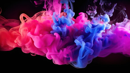 Color smoke, Paint splash, Ink water mix, Fantasy explosion, Pink blue glowing vapor wave