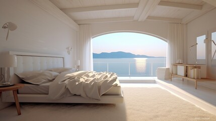 modern bedroom with sea view from the window