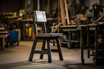  An image showing a sturdy workshop chair in an industrial setting, designed to be durable and functional, capable of withstanding the demands of a rugged environment, embodying practical design 