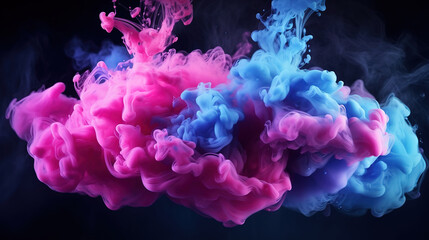 Fototapeta premium Paint water, Color mist, Magic spell mystery, Blue pink contrast vapor floating splash cloud