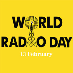 Vector illustration on the theme world radio day. Corresponding inscription on yellow background