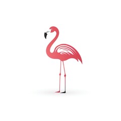 Obraz premium Simple graphic logo of pink flamingo on white background.