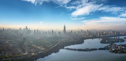 Aerial photography of the skyline of urban architecture in Nanjing