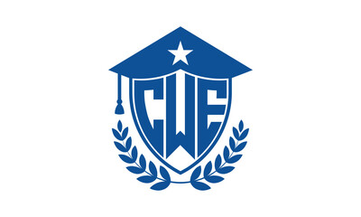 CWE three letter iconic academic logo design vector template. monogram, abstract, school, college, university, graduation cap symbol logo, shield, model, institute, educational, coaching canter, tech