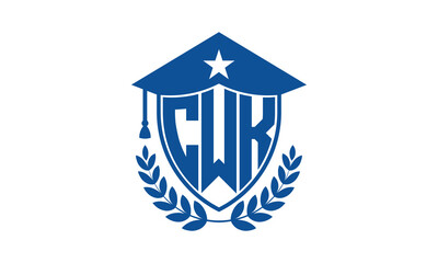 CWK three letter iconic academic logo design vector template. monogram, abstract, school, college, university, graduation cap symbol logo, shield, model, institute, educational, coaching canter, tech