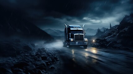 truck driving in the night