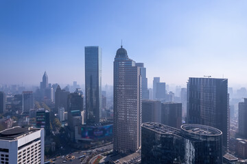 Aerial photography of street scenes in the center of Nanjing city