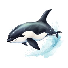 Obraz premium Fun watercolor paintings of smiling dolphins and orcas.