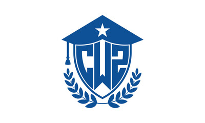 CWZ three letter iconic academic logo design vector template. monogram, abstract, school, college, university, graduation cap symbol logo, shield, model, institute, educational, coaching canter, tech