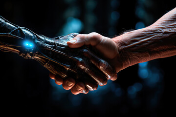 Human and alien shaking hands. Extraterrestrial contact concept